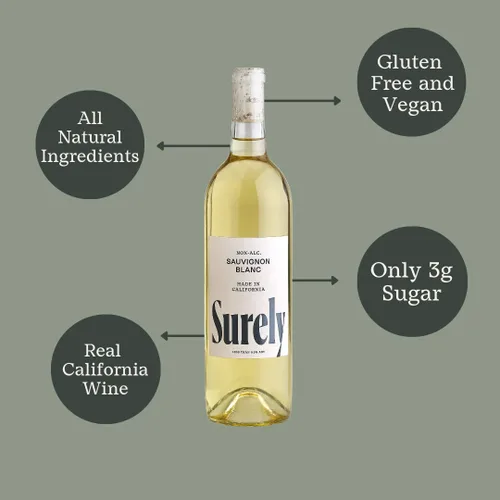 Miniatura 3 de Surely Vino sin alcohol, desalcoholizado California Sauvignon Blanc, 0.11 oz de azúcar, 50 calorías, sin gluten, sabe como lo real sin la resaca