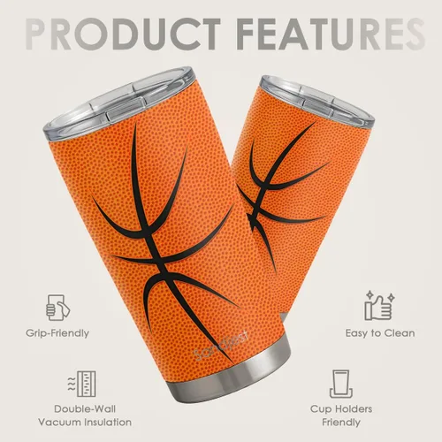 Miniatura 2 de SANDJEST Vaso de baloncesto con aislamiento de acero inoxidable de 20 onzas, taza de café de viaje, vasos deportivos, regalos para amantes