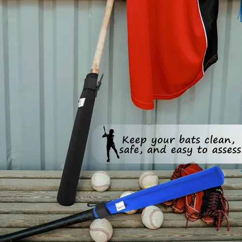 Miniatura 3 de ILHSTY Funda protectora de bate para béisbol y sóftbol, calentador de bates y cubierta con gancho Negro/Azul