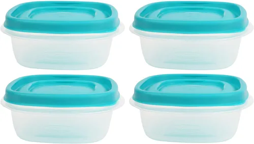 Miniatura 14 de Paquete de contenedores de almacenamiento de alimentos de 1.25 tazas, juego de 9 piezas, tapas azules fáciles de encontrar, 4 recipientes, 4 tapas