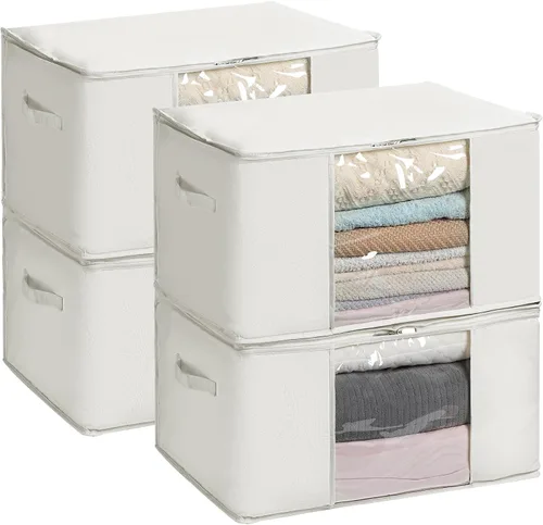 Miniatura 8 de TYEERS Bolsas de almacenamiento grandes con cremallera y ventana transparente, contenedores de almacenamiento de tela mezclada de algodón para ropa