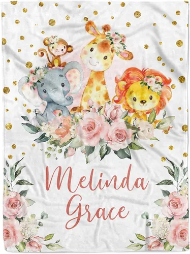 Miniatura 6 de MDPrints - Manta rosa de bautismo para niñas, regalos de bautismo personalizados para niñas, mantas de bebé personalizadas para niñas con nombre