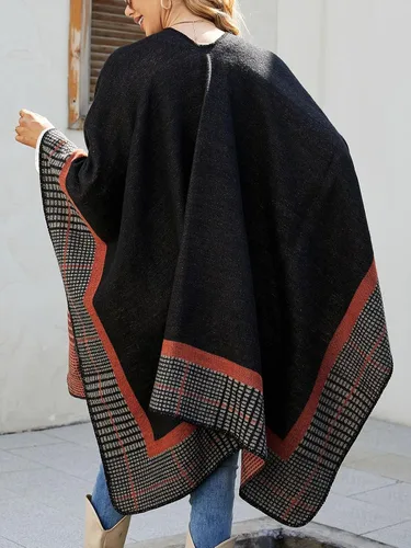 Miniatura 3 de KirGiabo Suéter a Cuadros para Mujer Poncho Capa Abrigo Frente Abierto Manta Chales y Envolturas