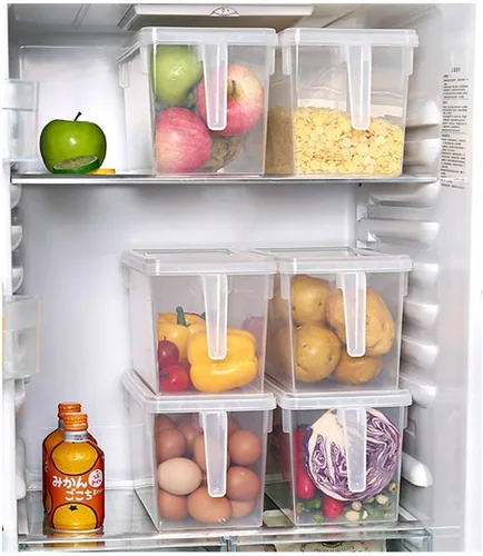 Miniatura 3 de Contenedores de almacenamiento de plástico cuadrados organizadores de almacenamiento de alimentos, organizador apilable para refrigerador
