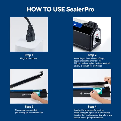 Miniatura 9 de Sellador Pro - Sellador térmico por impulso de 16 pulgadas - Ancho de sellado de 5 mm - Máquina selladora de calor manual para todas las bolsas - Lo