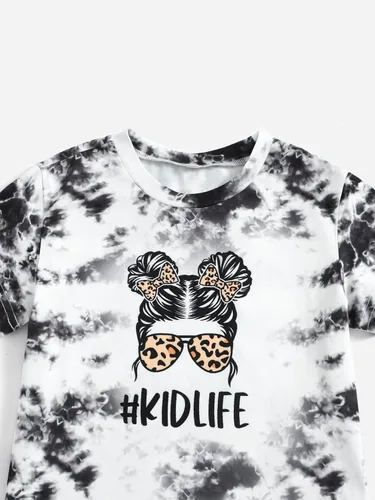 Miniatura 4 de Floerns Conjunto de camiseta y pantalones cortos de manga corta Tie Dye para niña de 2 piezas