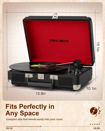Miniatura 10 de TANALNIN - Tocadiscos de vinilo, tocadiscos portátil de maleta con Bluetooth de 3 velocidades con altavoces integrados, grabación USB, salida RCA