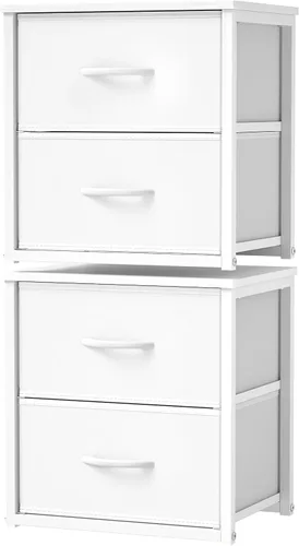 DAOUTIME Paquete de 2 cajones de almacenamiento apilables (4 cajones en total), organizador de armario blanco con parte superior de madera y marco