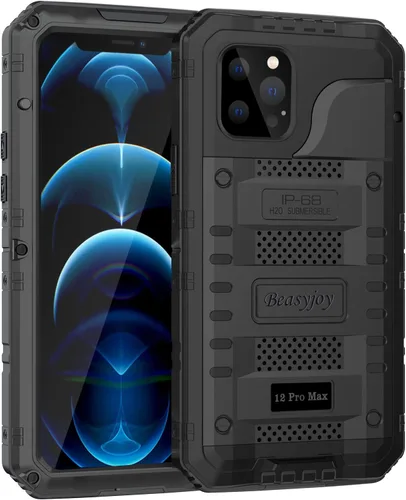 Beasyjoy Funda impermeable para iPhone 12 Pro Max, cubierta protectora de cuerpo completo con protector de pantalla incorporado, resistente a Negro