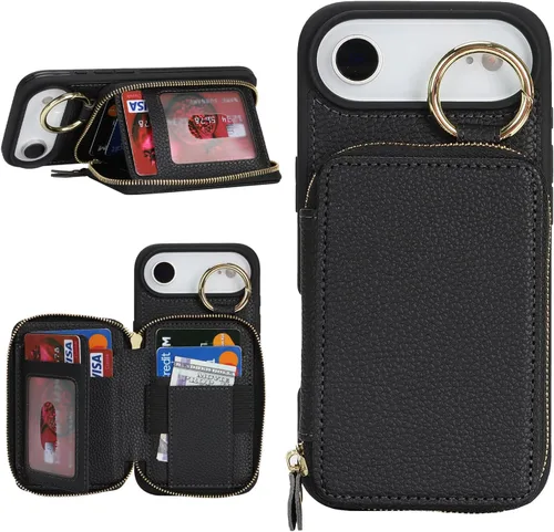 Miniatura 45 de Funda compatible con iPhone Air Wallet con tarjetero para iPhone Air, funda con cremallera y ranura para mujer, 5G de 6.5 pulgadas, color oro rosa