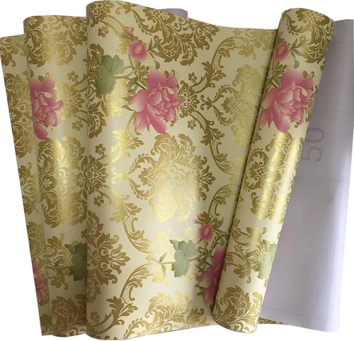 Miniatura 10 de MyFun Papel tapiz de damasco floral de lujo negro y dorado de 11 yardas, calcomanías de papel de pared de contacto extraíbles vintage para muebles