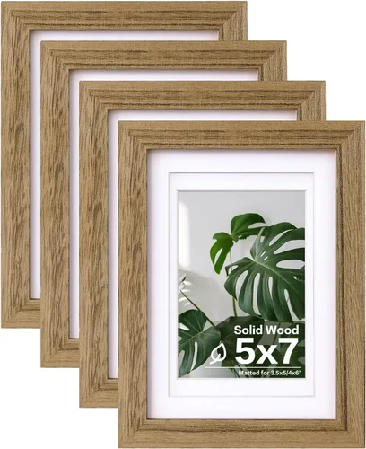 Miniatura 77 de Egofine Juego de 4 portarretratos de 4 x 6, hechos de madera maciza cubierta de plexiglás de 3 x 4.5 pulgadas y 3.5 x 5 pulgadas con paspartú o de 4