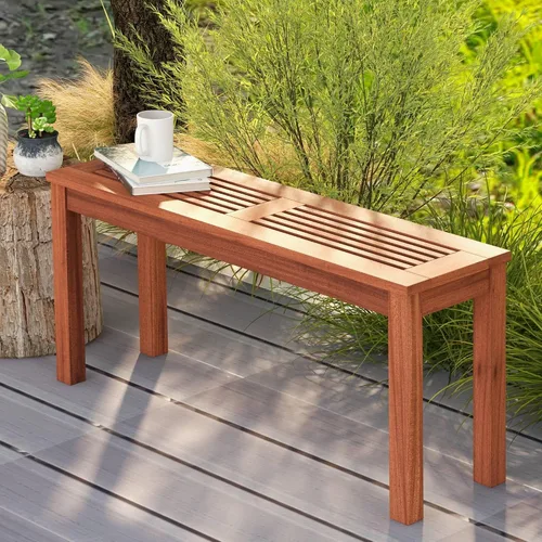 Miniatura 4 de Tangkula Banco de madera para patio, banco de madera maciza para 2 personas con asiento de listones, Loveseat de 39.5 pulgadas de largo con marco