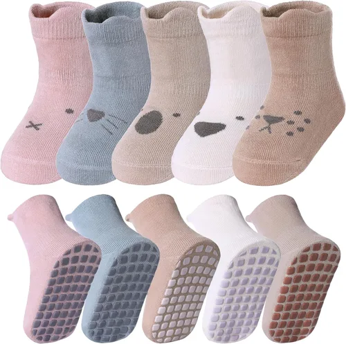 Miniatura 12 de Yebing Calcetines para bebés y niños pequeños, calcetines antideslizantes con agarres, calcetines de algodón para regalos