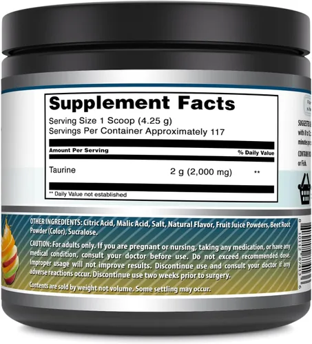 Miniatura 2 de Amazing Formulas - Suplemento en polvo de taurina de 17.64 oz (1.1 libras), 2000 mg por porción, 111 porciones, sin OMG, sin gluten, fabricado