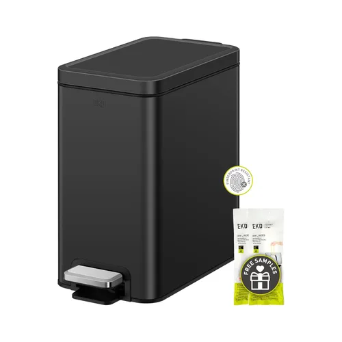 EKO Cubo de basura pequeño para baño con tapa, cierre suave, pedal escalonado, cubo de basura de acero inoxidable de 6 litros/1.6 galones con cubo