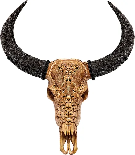 Miniatura 24 de Skull Bliss - Auténtica calavera de búfalo tallada a mano de taxidermia real/Decoración de pared única con calavera de toro real/Decoración genuina