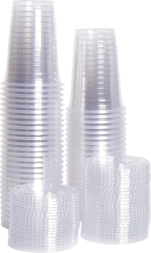 Miniatura 6 de GUSTO Vasos de plástico transparente con tapas planas [10 onzas – 100 unidades] – Tazas desechables para café helado con tapas – Vasos fríos