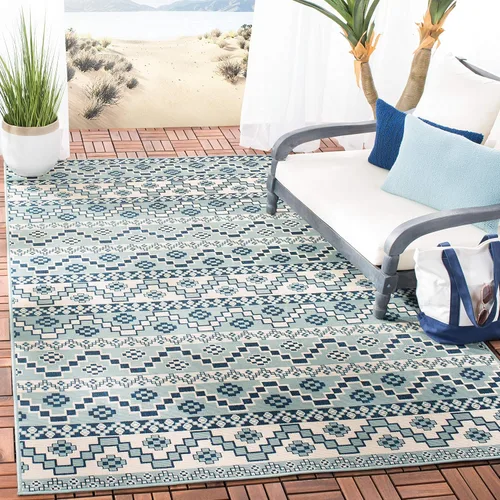 Miniatura 18 de SAFAVIEH Alfombra lavable para exteriores, colección Veranda – Alfombra de pasillo de 2.3 x 6 pies, color azul y crema, no desprende pelusa y fácil