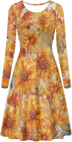 Miniatura 4 de Viewamoon Vestidos midi para mujer, vestido de manga larga para otoño, talla S-4XL