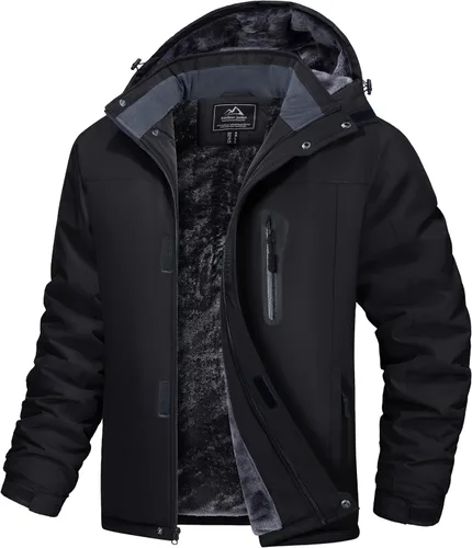 MAGCOMSEN - Abrigos de invierno para hombre, impermeables, con forro polar, parka, con capucha, para esquiar, senderismo, trabajo Negro
