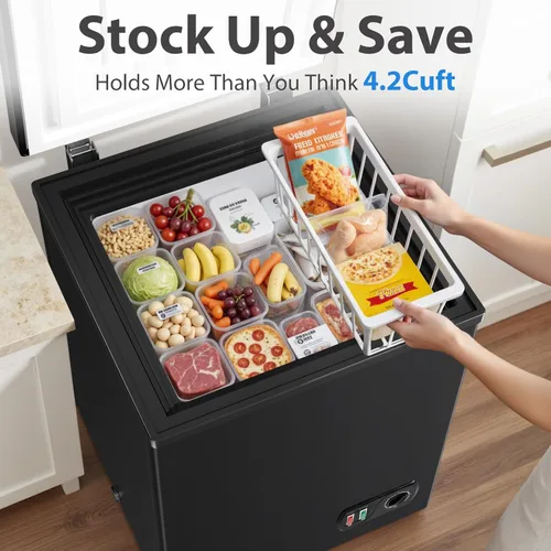 Miniatura 3 de Congelador vertical de 4.2 pies cúbicos LifePlus, arcón congelador pequeño con 7 configuraciones de temperatura, canasta removible y ruedas