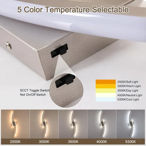 Miniatura 2 de Lámpara de pared moderna cableada de 3000 ~ 6000 K, lámpara de pared LED plateada de 31.5 pulgadas, luces de pared de níquel cepillado