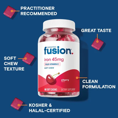 Miniatura 3 de Bariatric Fusion Suplemento de hierro bariátrico con sabor a fruta de cereza, masticable suave con vitamina C para pacientes bariátricos, incluyendo