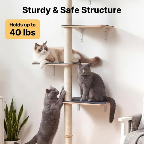 Miniatura 3 de Veehoo Árbol de pared para gatos grandes, escalador de pared para gatos de 66 pulgadas de alto con perchas grandes y alfombra antideslizante