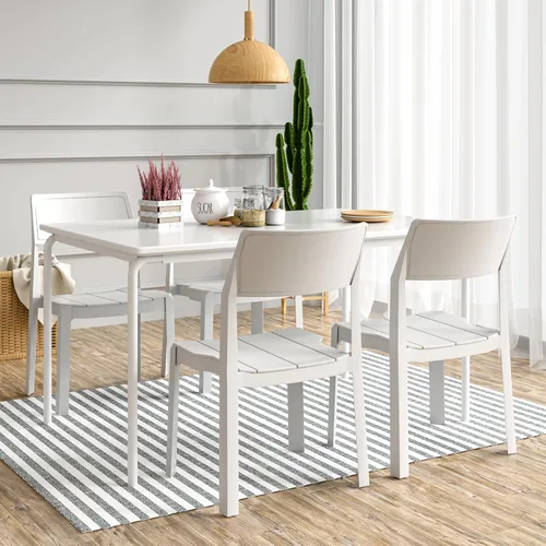 Miniatura 11 de VECELO Paquete de 4 sillas de comedor de plástico, sillas de patio apilables para uso en interiores y exteriores en cocina, junto a la piscina,