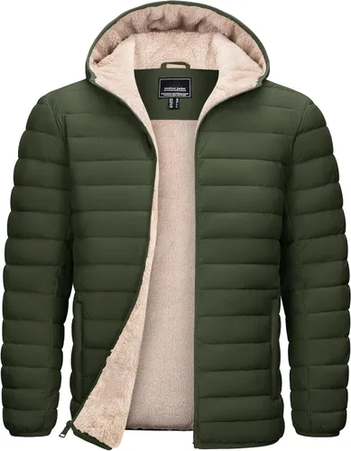 TACVASEN - Chaqueta acolchada con capucha para hombre. Forro de sherpa, resistente al agua, cortaviento, aislada. Chaqueta abrigada para invierno