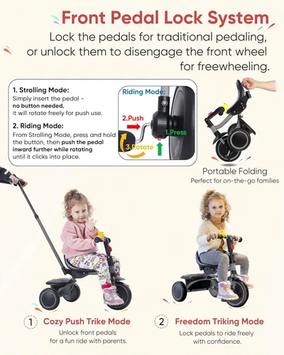 Miniatura 2 de RIDYEE Triciclo para niños pequeños de 18 meses a 5 años con mango de empuje extraíble, triciclos para niños de 3 a 5 años, ideal para familias