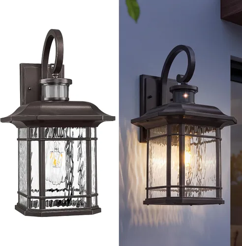 Miniatura 10 de Emliviar Luces de Farol de Pared para Exteriores, Lámpara de Aplique de Pared Exterior de 1 Luz, Acabado Negro con Vidrio Granulado Transparente
