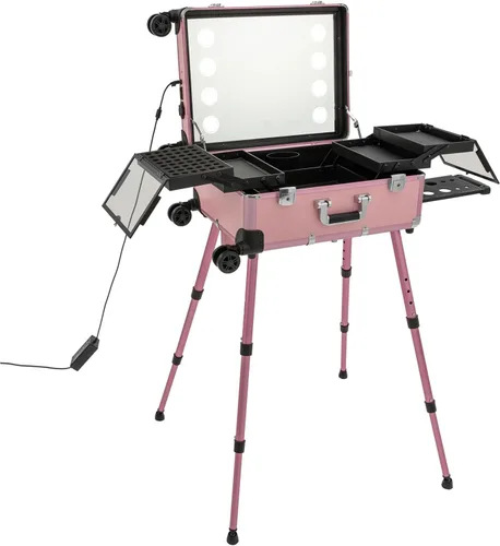 Miniatura 8 de Estuche de maquillaje con ruedas para cosméticos con 8 luces LED, 110.23 libras de altura ajustable, estuche de tren de maquillaje de 12 V, estuche