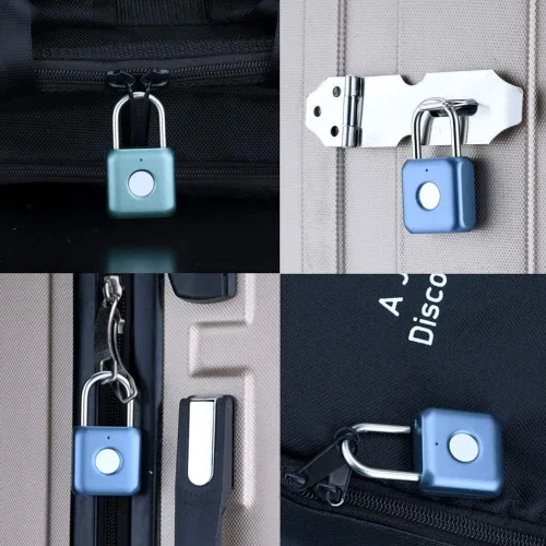 Miniatura 7 de eLinkSmart Candado de huella digital - Candado de combinación sin llave de metal azul para armario de gimnasio, armario escolar, mochila, maleta