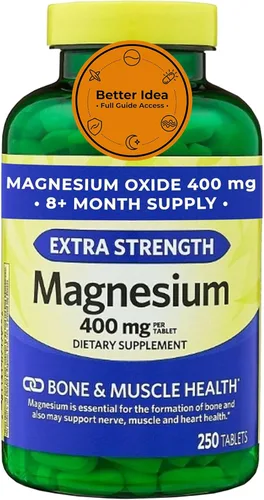 Suplemento de óxido de magnesio de 400 mg para la salud ósea, muscular y cardíaca - Tabletas de magnesio extra fuertes - 250 unidades, suministro