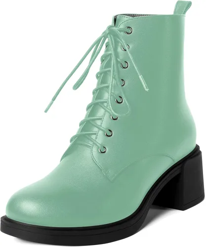 Miniatura 50 de ROSERWISH Botas altas de tacón bajo y grueso para mujer, con cordones, cómodas, modernas, con puntera redonda, de 2.5 pulgadas