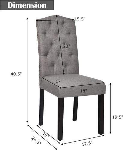 Miniatura 3 de S AFSTAR Juego de 2 sillas de comedor de tela, sillas de comedor tapizadas con patas de madera maciza y respaldo alto, sillas Parsons copetudas