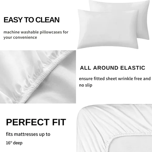 Miniatura 2 de Chameleon Sheets - Juego de sábanas tamaño individual, sábanas y fundas de almohada moradas, lujosas 100% microfibra, estampado de alta