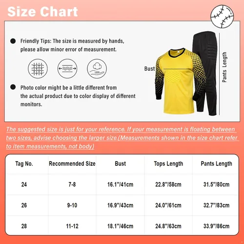 Miniatura 7 de TiaoBug Conjunto de camiseta y pantalones de fútbol acolchados para niños y niños, camisa de portero de manga larga, uniforme de entrenamiento