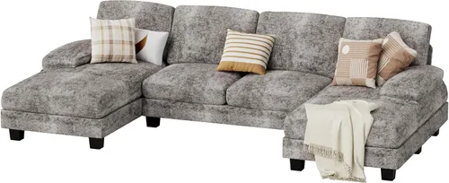 Miniatura 7 de JUMMICO Sofás Seccionales para Sala de Estar, Sofá en Forma de U con Tela de Chenilla, Sofá Moderno de 4 Asientos con Almohadas Removibles para Gris