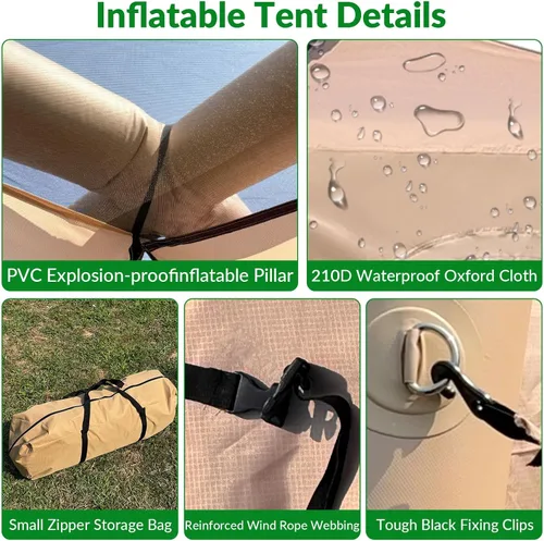 Miniatura 3 de JUST-V Tienda de campaña inflable Oxford Air Glamping impermeable para acampar adultos 2-4 personas al aire libre inflable tienda de campaña