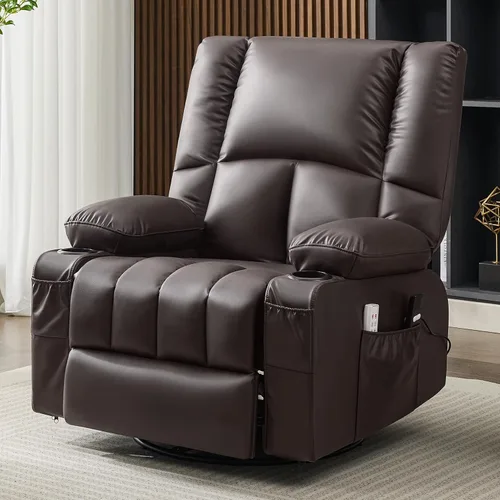 Miniatura 10 de Sillas Reclinables de Gran Tamaño para Adultos, Sillón Reclinable Giratorio Mecedora con Calor y Masaje Lazy Boy, Sillas Reclinables Asiento
