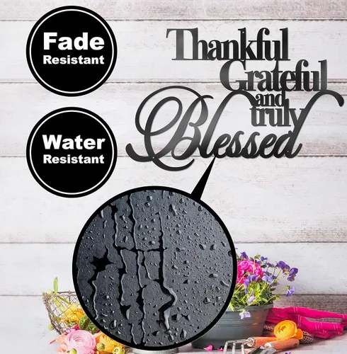Miniatura 7 de Vivegate Decoración de pared con texto en inglés «Thankful Grateful Blessed» – Home Thankful Iron Wall Decor Blessed Letreros de pared