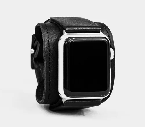 Miniatura 5 de Correa ancha de cuero cosida compatible con Apple Watch de 1.496 pulgadas, 1.575 pulgadas, 1.614 pulgadas, 1.654 pulgadas, 1.732 pulgadas, 1.732