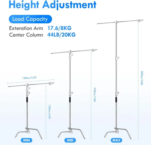 Miniatura 2 de EMART Paquete de 2 soportes C resistentes de 10 pies/9.8 ft, trípode de fotografía de acero inoxidable ajustable con brazo de sujeción y cabeza