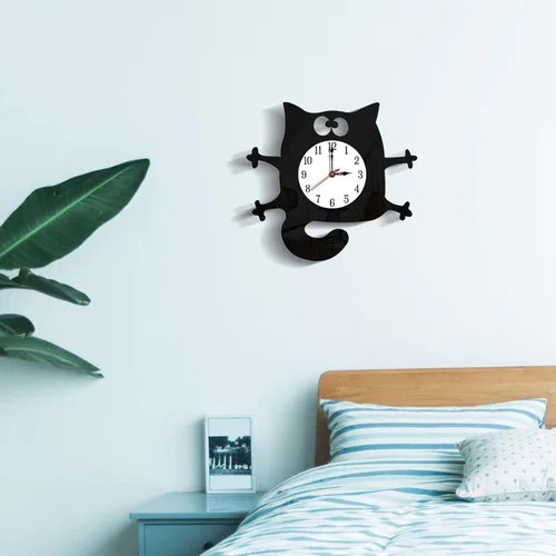 Miniatura 2 de Reloj de pared con forma de gato sin tictac, funciona con pilas, para decoración de dormitorio y cocina