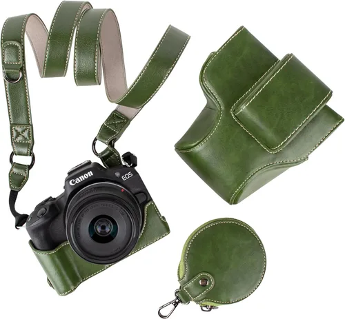 Miniatura 12 de MUZIRI KINOKOO Funda Protectora para Cámara Canon EOS R50/R100 y Objetivo de 18-45mm, de Piel Sintética EOSR50 R100 Incluyendo Media Funda, Tapa