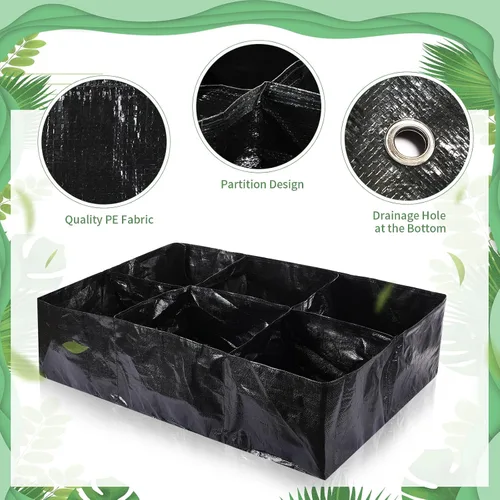 Miniatura 3 de 6 piezas de 35 galones de tela elevada cama de jardín transpirable contenedor de cultivo con 6 compartimentos rectangular grande elevado cama
