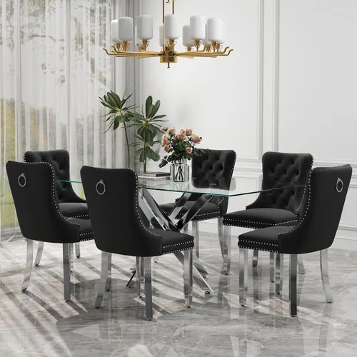 Miniatura 43 de Juego de comedor de 3 piezas con superficie de vidrio transparente, juego de comedor cuadrado minimalista moderno de 36'', juego de mesa de cocina